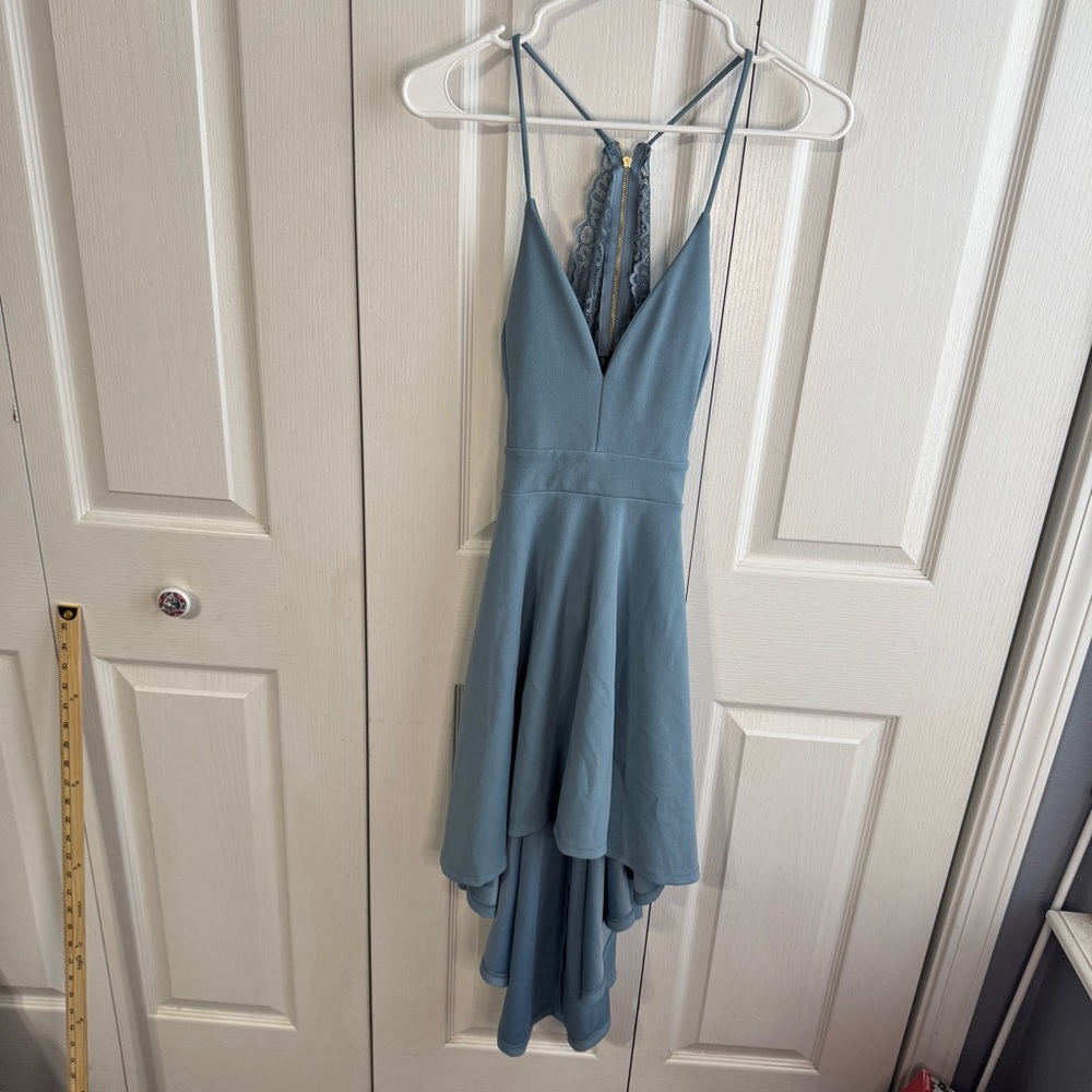 Windsor Alluring crepe blue skater hi low dress size medium